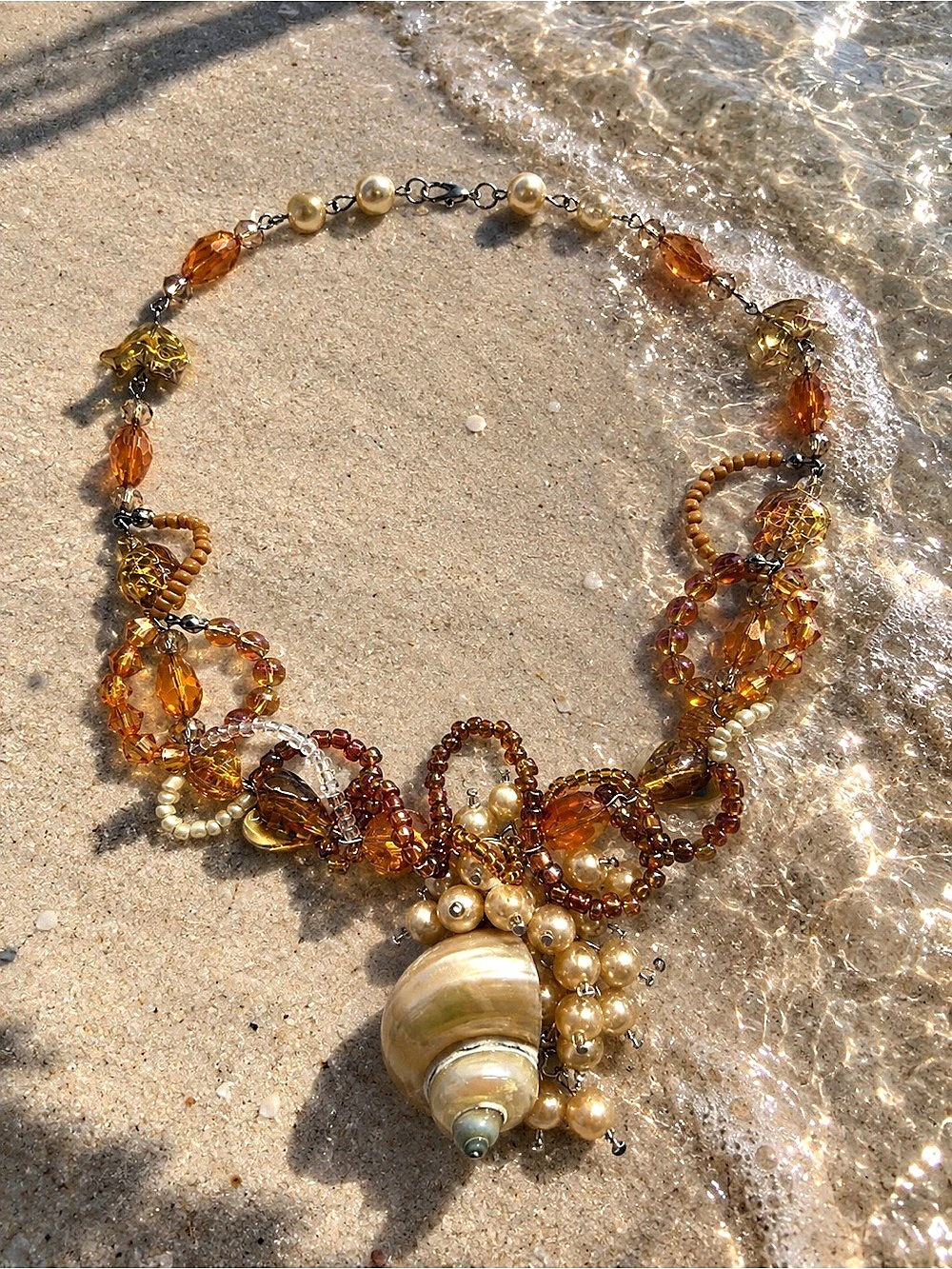 Beaded Statement Necklace in Orange & Gold new